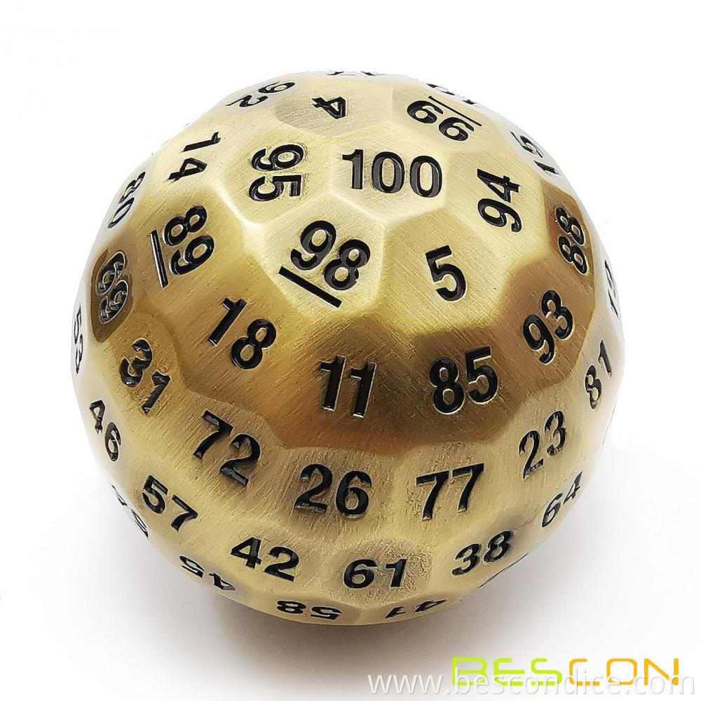 Solid Metal 100 Sided Polyhedral Dice 3 Solid Metal 100 Sided Polyhedral Dice 3